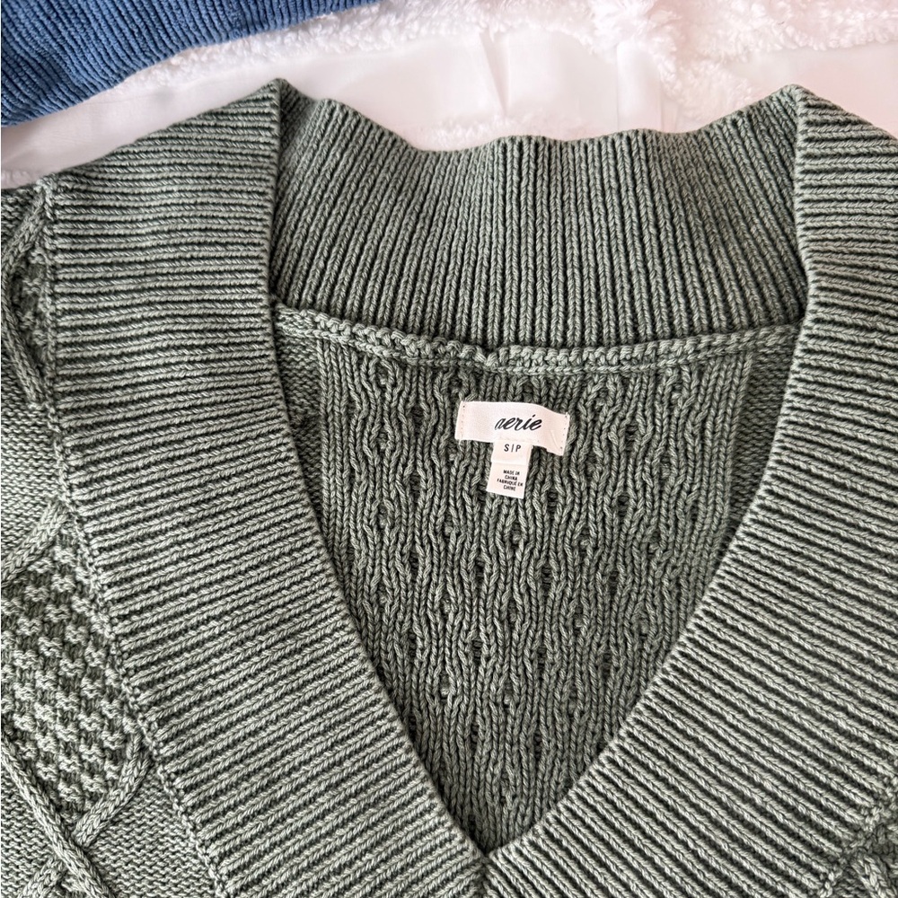 Aerie Sage V-Neck Cable Knit Sweater - Picture 3 of 7